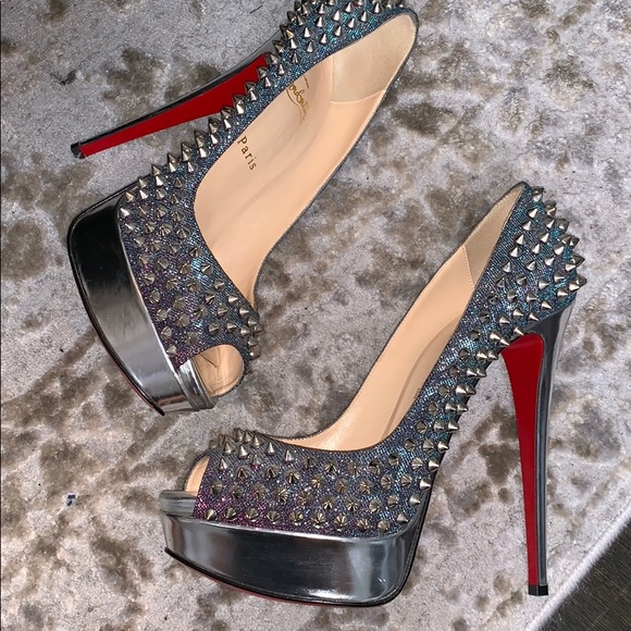 Christian Louboutin Shoes - Christian Louboutin Lady Peep Spike Silver SZ 38.5